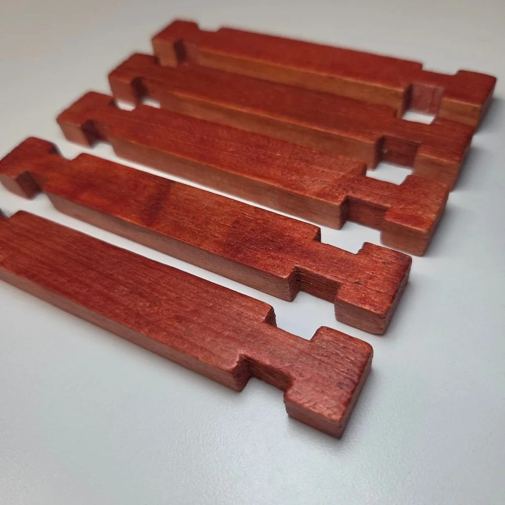 Vintage Red Wooden Building Blocks Square Interlocking Logs Set of 5